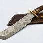handmade Damascus Steel Hunting knife Handle Deer Antler with leather Sheath