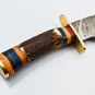 handmade Damascus Steel Hunting knife Handle Deer Antler with leather Sheath