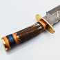 handmade Damascus Steel Hunting knife Handle Deer Antler with leather Sheath