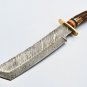 handmade Damascus Steel Hunting knife Handle Deer Antler with leather Sheath