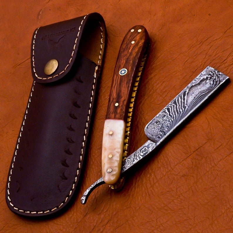 9.75" Handmade Damascus Folding Pocket Custom hand made Blade Straight Razor very sharp