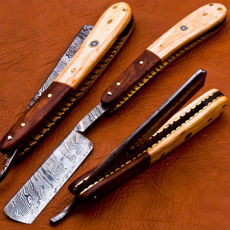 9.75" Handmade Damascus Folding Pocket Custom hand made Blade Straight Razor very sharp