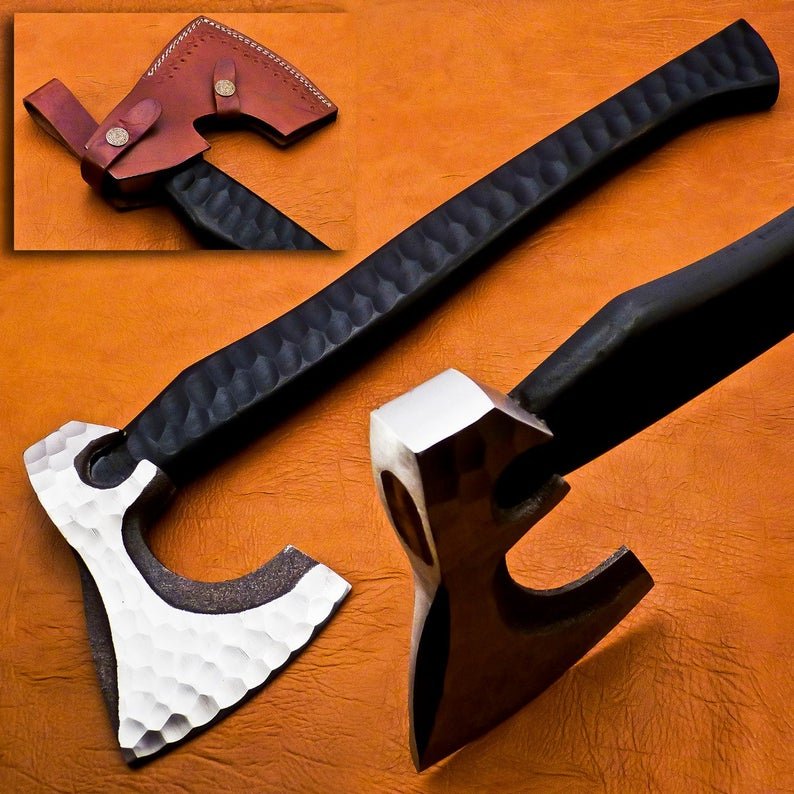 20" Custom Hand Made Forged D2 Steel Hunting Axe Fixed Blade Leather Handle Wood
