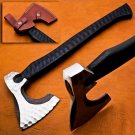 20" Custom Hand Made Forged D2 Steel Hunting Axe Fixed Blade Leather Handle Wood