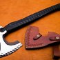 20" Custom Hand Made Forged D2 Steel Hunting Axe Fixed Blade Leather Handle Wood