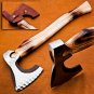 18" Custom Hand Made Forged D2 Steel Hunting Axe Fixed Blade Leather Handle Wood