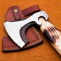 18" Custom Hand Made Forged D2 Steel Hunting Axe Fixed Blade Leather Handle Wood