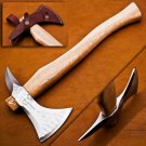 16" Custom Hand Made Forged D2 Steel Hunting Axe Fixed Blade Leather Handle Wood
