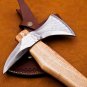 16" Custom Hand Made Forged D2 Steel Hunting Axe Fixed Blade Leather Handle Wood