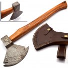 17" Custom Hand Made Forged Damascus Steel Hunting Axe Fixed Blade Leather Handle Deer Antler