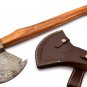 17" Custom Hand Made Forged Damascus Steel Hunting Axe Fixed Blade Leather Handle Deer Antler