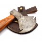 17" Custom Hand Made Forged Damascus Steel Hunting Axe Fixed Blade Leather Handle Deer Antler