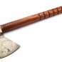 Custom Hand Made Forged Damascus Steel Hunting Axe Fixed Blade Leather Handle Wood
