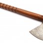 Custom Hand Made Forged Damascus Steel Hunting Axe Fixed Blade Leather Handle Wood
