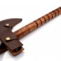 Custom Hand Made Forged Damascus Steel Hunting Axe Fixed Blade Leather Handle Wood