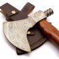 19"Hand Forged Handmade Damascus Steel Blade Knife| Hatchet| AXE walnut Wood| Integral