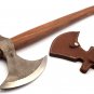 Custom Hand Made Carbon Steel Hunting Axe Fixed Blade Leather Handle Walnut Wood