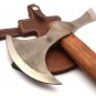 Custom Hand Made Carbon Steel Hunting Axe Fixed Blade Leather Handle Walnut Wood