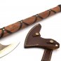 Custom Hand Made Carbon Steel Hunting Axe Fixed Blade Leather Handle Walnut Wood