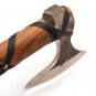 Custom Hand Made Carbon Steel Hunting Axe Fixed Blade Leather Handle Walnut Wood