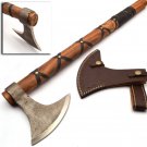 Custom Hand Made Carbon Steel Hunting Axe Fixed Blade Leather Handle Walnut Wood