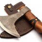 Custom Hand Made Carbon Steel Hunting Axe Fixed Blade Leather Handle Walnut Wood
