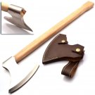 Custom Hand Made Forged D2 Steel Hunting Axe Fixed Blade Leather Handle Wood With Leather Sheath