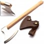 Custom Hand Made Forged D2 Steel Hunting Axe Fixed Blade Leather Handle Wood With Leather Sheath