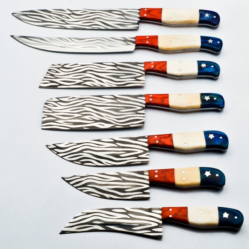 Chef Knife Set Vintage Knife Set Hand Forged J2 Steel Knives Handle Buffalo Bone,Olive Wood