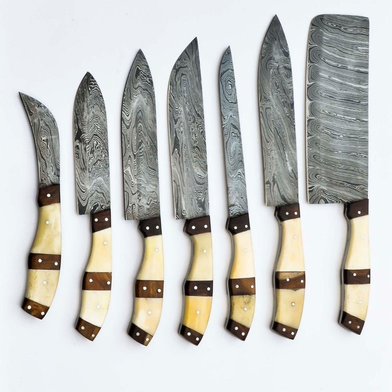 Damascus Chef Knife Set Vintage Knife Set Forged Steel Knives Perfect Gift Handcrafted
