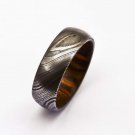 Damascus Steel Ring Band Walnut Wood Shall Custom Width Handmade Damascus Rin