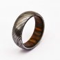 Damascus Steel Ring Band Walnut Wood Shall Custom Width Handmade Damascus Rin