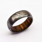 Damascus Steel Ring Band Walnut Wood Shall Custom Width Handmade Damascus Rin