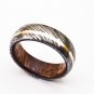 Damascus Steel Ring - Whiskey Barrel Wood Ring Mens Wedding Band - Damascus Ring