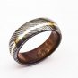 Damascus Steel Ring - Whiskey Barrel Wood Ring Mens Wedding Band - Damascus Ring