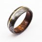 Damascus Steel Ring - Whiskey Barrel Wood Ring Mens Wedding Band - Damascus Ring