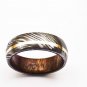 Damascus Steel Ring - Whiskey Barrel Wood Ring Mens Wedding Band - Damascus Ring