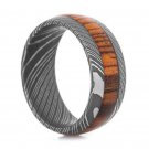 Damascus Steel Ring Band Wood Outer Liner Custom Width Handmade Damascus Ring Men