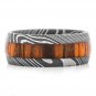 Damascus Steel Ring Band Wood Outer Liner Custom Width Handmade Damascus Ring Men