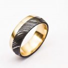Damascus Steel Ring Band Custom Width Handmade Damascus Ring inner and Outer Brass Shall Men