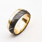 Damascus Steel Ring Band Custom Width Handmade Damascus Ring inner and Outer Brass Shall Men