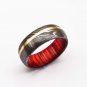 Damascus Steel Ring Band Brass Outer Liner Wood Shall Custom Width Handmade Damascus Ring