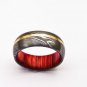 Damascus Steel Ring Band Brass Outer Liner Wood Shall Custom Width Handmade Damascus Ring