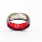 Damascus Steel Ring - Whiskey Barrel Wood Ring Mens Wedding Band - Damascus Ring Wood