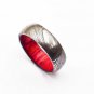 Damascus Steel Ring - Whiskey Barrel Wood Ring Mens Wedding Band - Damascus Ring Wood