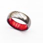 Damascus Steel Ring - Whiskey Barrel Wood Ring Mens Wedding Band - Damascus Ring Wood