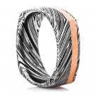 Damascus Steel Ring Band Rose gold Outer Liner Custom Width Handmade Damascus Ring Men