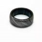 Damascus Steel Ring - Whiskey Barrel Wood Ring Mens Wedding Band - Damascus Ring Wood