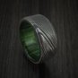 Damascus Steel Ring - Whiskey Barrel Wood Ring Mens Wedding Band - Damascus Ring Wood