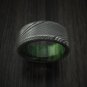 Damascus Steel Ring - Whiskey Barrel Wood Ring Mens Wedding Band - Damascus Ring Wood